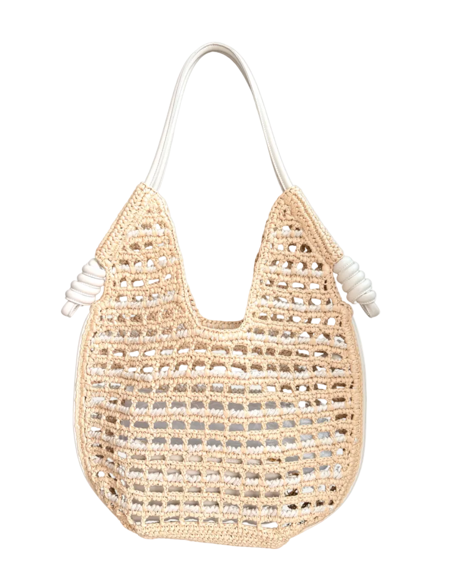 BRAIDED HANDLE STRAW BEACH TOTE BAG HANDWOVEN STRAW BAG