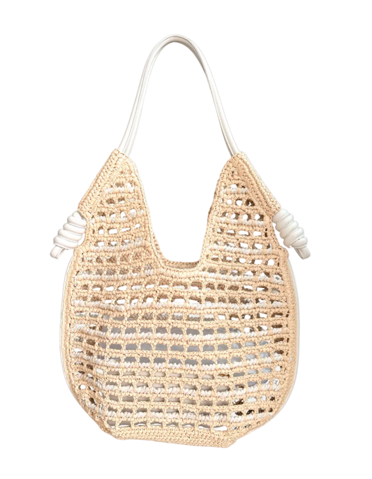 BRAIDED HANDLE STRAW BEACH TOTE BAG HANDWOVEN STRAW BAG