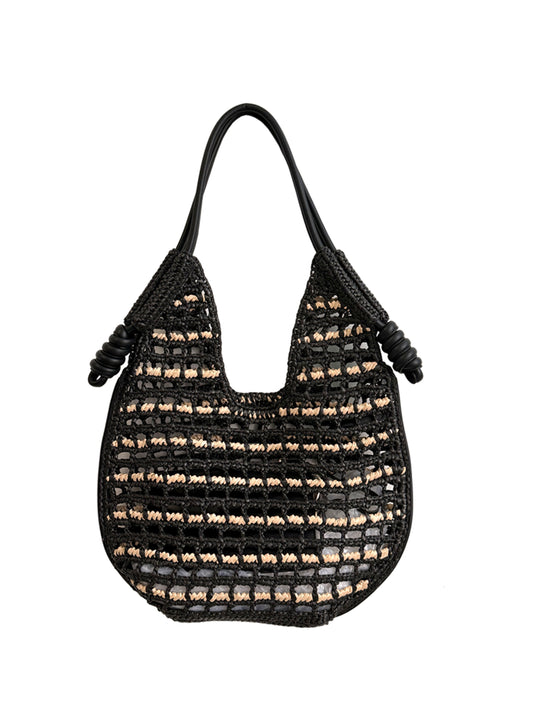BRAIDED HANDLE STRAW TOTE BAG HANDWOVEN STRAW BAG