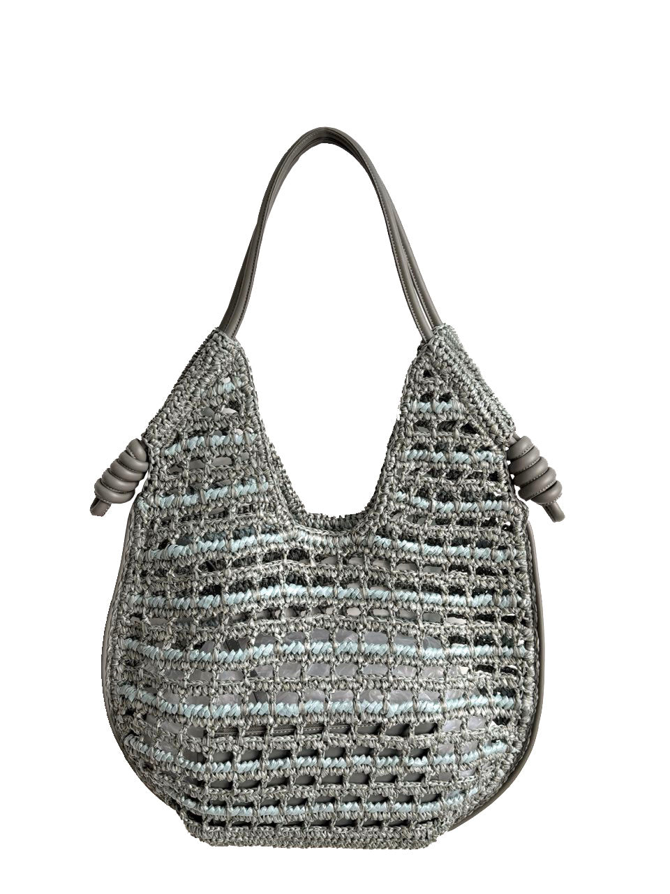 BRAIDED HANDLE STRAW BEACH TOTE BAG HANDWOVEN STRAW BAG